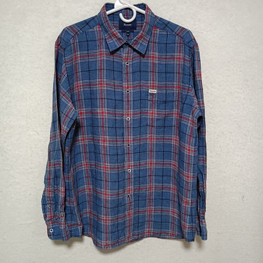 Faconnable 100% Linen Plaid Men’s Button Down Club Shirt Long Sleeve Size XL